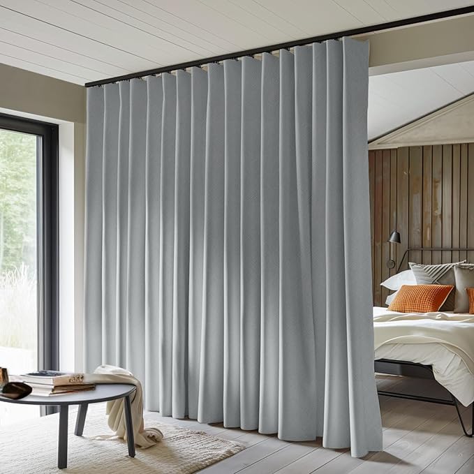 MaKefeile Room Divider Curtains Total Blackout Privacy Curtain Panel Room Thermal Insulated Noise Reduction Curtain for Bedroom Window Living Room Ceiling Track Curtain W 150 × H 96 in Grey.