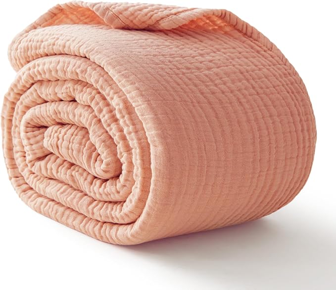 100% Cotton Muslin Blanket 50"x 60", 6 Layers Breathable and Lightweight Cotton Throw Blankets for Couch, Soft Cooling Summer Gauze Blanket for Adults All Season, Dusty Rose‌