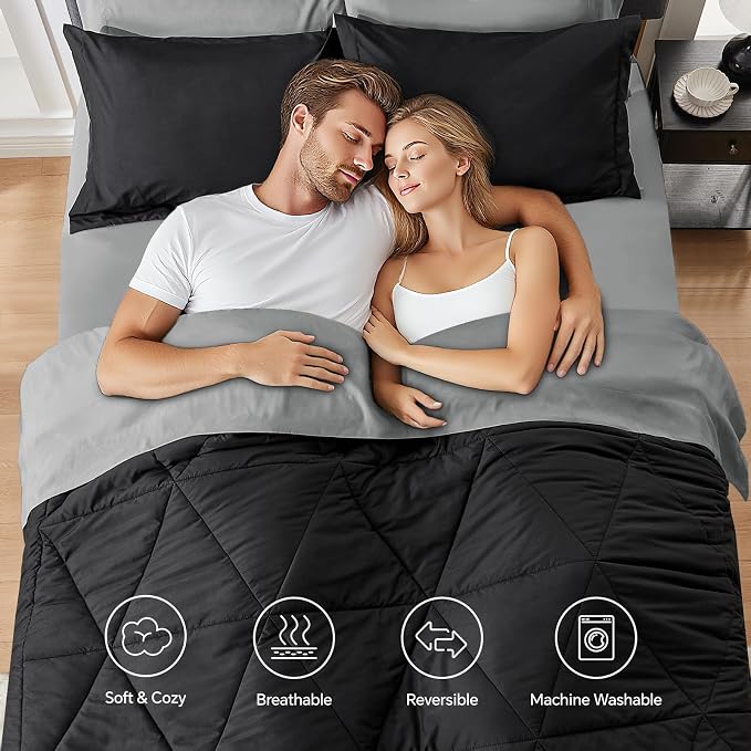 BEDELITE Twin Comforter Set 5 Pieces, Reversible Black Bed in A Bag | Soft All Season Down-Alternative Comforter, Sheets, Pillowcases & Shams, OEKO-TEX Certified Bedding for Bedrrom, Guest Room