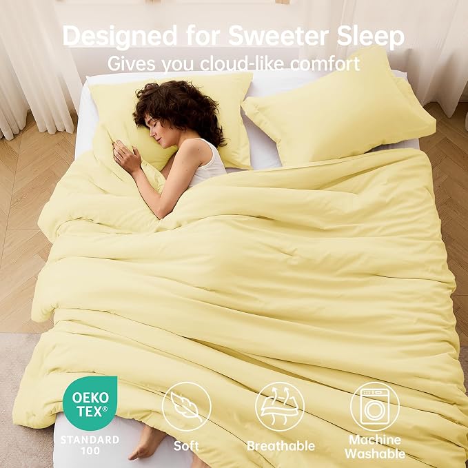 Full Comforter Sets, All Season Ultra Soft Down Alternative Bedding - 3 Piece Lightweight Bed Set Includes 1 Comforter (82"x86") and 2 Pillow Shams (20"x26"), Cream Yellow