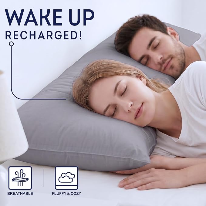 DOWNCOOL Large Body Pillow Insert- Breathable Full Body Pillow for Side Sleeper - Soft Long Bed Pillow for Adults - 20 x 54 inch (Grey)