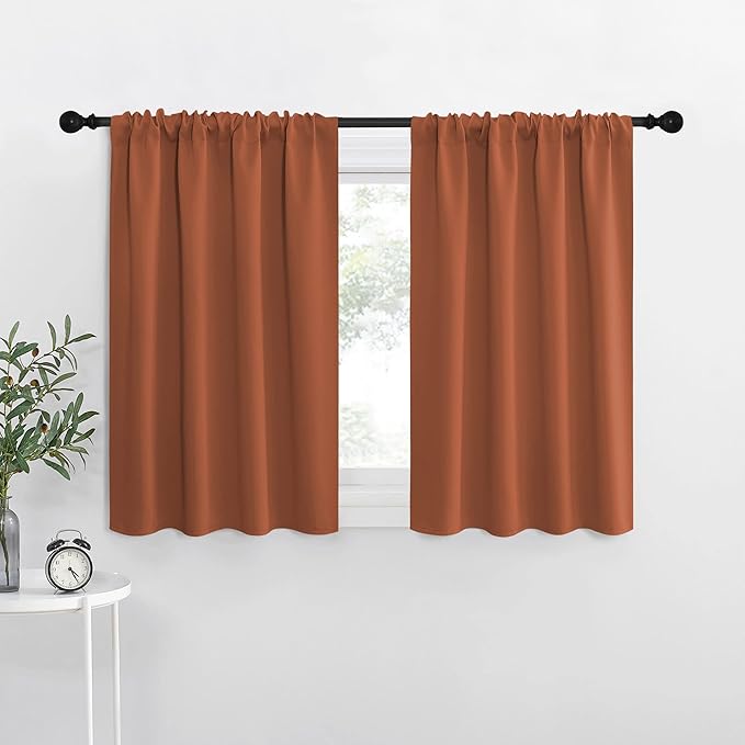 NICETOWN Burnt Orange Blackout Curtains for Window 42" w x 36" L 2 Panels | Thermal Insulated Solid Rod Pocket Draperies Panels for Bedroom Living Room Kitchen, Light Blocking Noise Reducing Home Decor