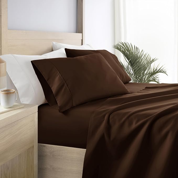 Linen Market Brushed Microfiber Queen Sheet Set 4 Piece – Oeko-TEX Certified Ultra Soft & Wrinkle-Free - 16" Deep Pocket Sheets - Easy Care Queen Size - Chocolate