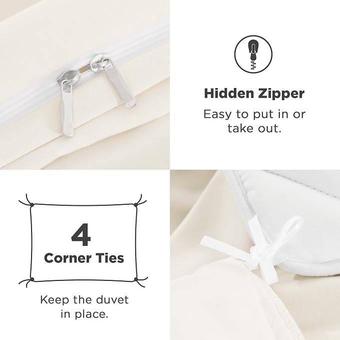 Andency Ivory Ruffle Duvet Cover King, Shabby Chic Farmhouse Bedding Set | 3 Pieces Soft Washed Polyester Vintage Ruffled Comforter Cover Set with Zipper Closure & Corner Ties, 104x90Inch
