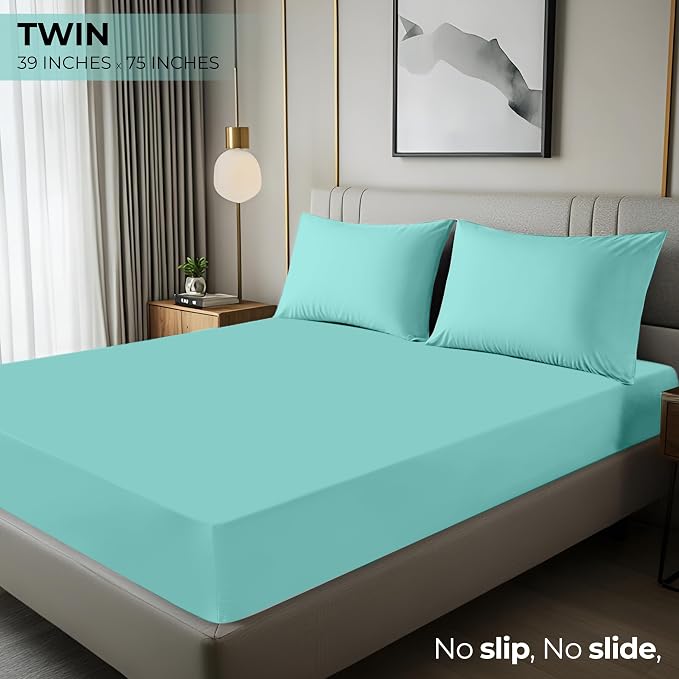 Twin Fitted Sheet, Ultra Soft Fits Up to 16 Inch Deep Pocket, Spa Blue | Hotel Comfort, Cooling & Breathable Cotton like Polyester, Easy Fit, Wrinkle & Fade Resistant, Snug Fit, Easy Care, Oeko-Tex