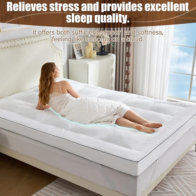 4 Inch Memory Foam Mattress Topper Queen for Back Pain Relief, Extra Soft Pillow Top Mattress Topper, 2000GSM Fluffy Shredded Memory Foam Filled