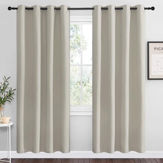 NICETOWN Natural Blackout Curtains for Bedroom 55" Wide x 78" Long 2 Panels | Boho Farmhouse Home Decoration Window Treatment Total Privacy Drape Panels for Living Room Guest Room Kitchen Home Decor