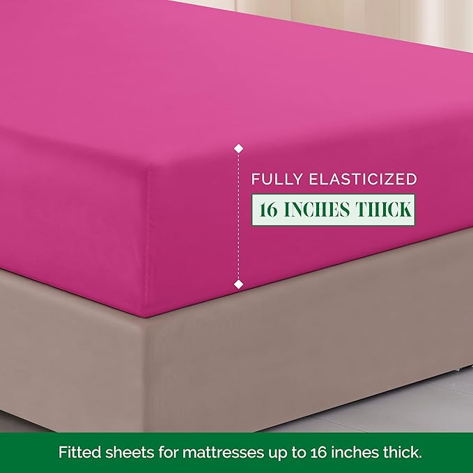 Elegant Comfort Luxurious 1500 Premium Hotel Quality Microfiber Three Line Embroidered Softest 4-Piece Bed Sheet Set, Wrinkle and Fade Resistant, King, Hot Pink