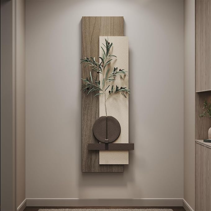 Cuspin Modern 3D Textured Long Narrow Vertical Wall Art | Tall slim type, Faux olive branches, Layered panels, Neutral tones, For bedroom dining room hallway entryway wall decor