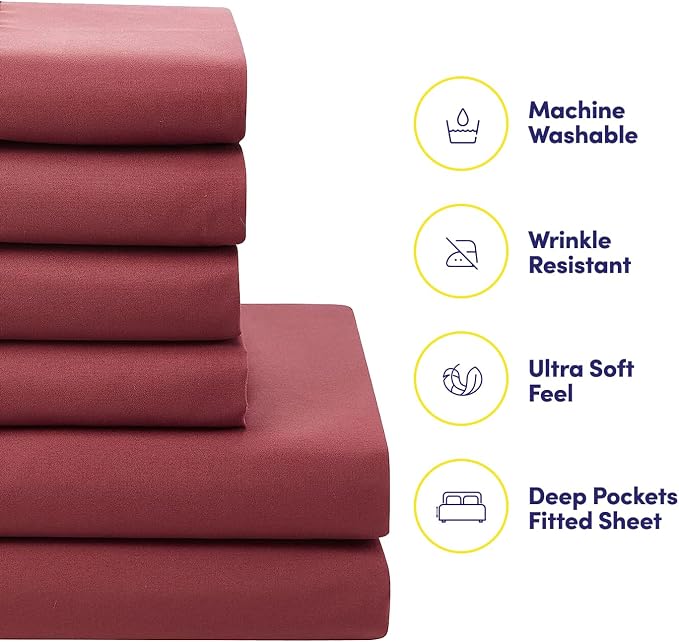 RV Short Queen Comforter Set for RV Camper - Comforter Set with Fitted & Flat Sheet, 4 Pillowcases - Tailored for RV Short Queen Beds - Cozy Essentials for Your RV Bedroom, Burgundy