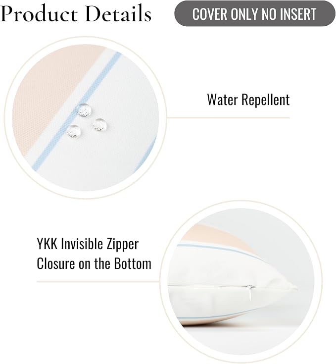 Hofdeco Premium Coastal Patio Indoor Outdoor Lumbar Pillow Cover Only, 12"x20" Water Repellent for Backyard, Couch, Baby Blue Neutral Tan Stripes