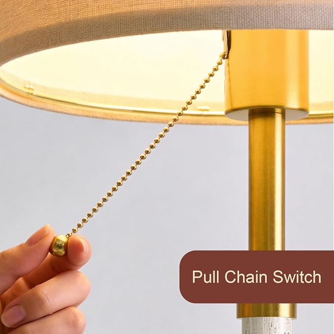 Wood Table Lamps 22" Mid Century Modern Lamps for Bedroom Living Room Lamps | Pull Chain Gold Lamps Set of 2, Mcm Bedside Lamps for Night Stands, Vintage Small Side Table Lamps Buffet Nursery Decor Gifts