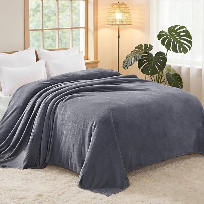 Exclusivo Mezcla Soft Fleece Blanket Twin Size for Bed, Dark Grey | 60x80 Inches, Double-Sided Brushed Flannel, Lightweight Plush Cozy Blanket for Home Decor, All Season, Machine Washable