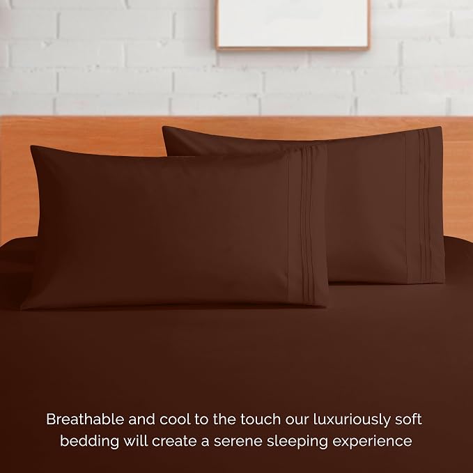 Elegant Comfort Luxurious 1500 Premium Hotel Quality Microfiber 4-Piece Sheet Set, 18-24 Inches Deep - Extra Deep Pocket Sheets - Ultra Soft 4PC Deep Pocket Sheets, California King, Chocolate Brown