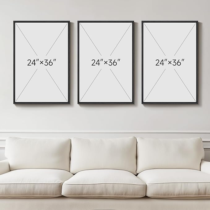Framed Black and Beige Neutral Abstract Wall Art for Living Room, 3 Piece | Large Modern Canvas Prints Paintings, Minimalist Artwork for Walls, Lines Pictures for Office Hallway Wall Decor 24x36 Inch