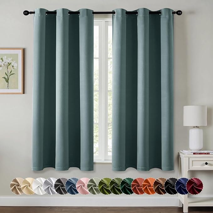 MIULEE Blackout Curtains for Bedroom 2 Panels 40 x 45 Inch Long Dusty Blue | Thermal Insulated, Living Room Darkening Grommet Drapes, Noise Reducing, Light Blocking Window Treatments