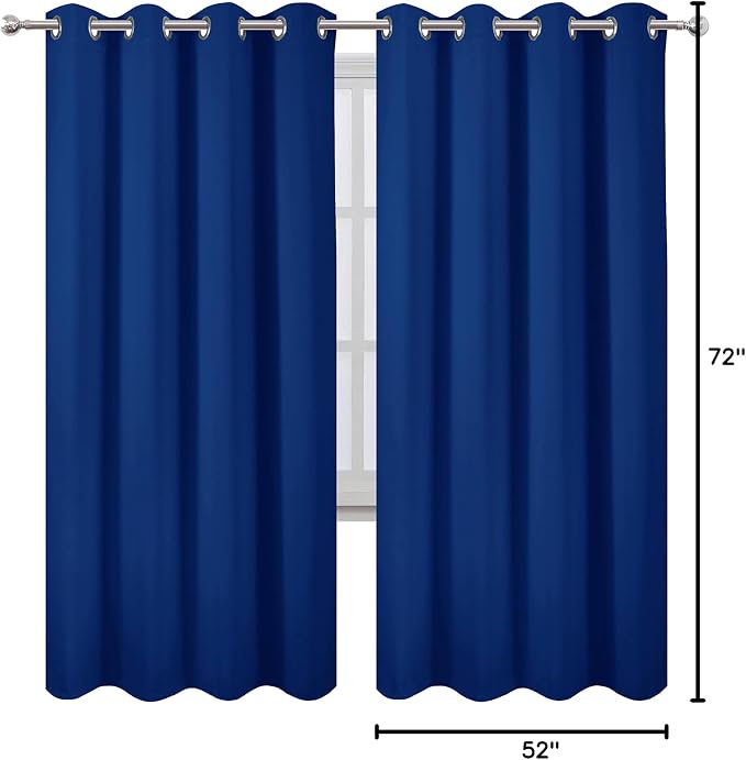 Blackout Curtains 52 x 72 inch/Royal Blue Curtains Set of 2 Panels/Thermal Insulated Room Darkening Bedroom Curtains
