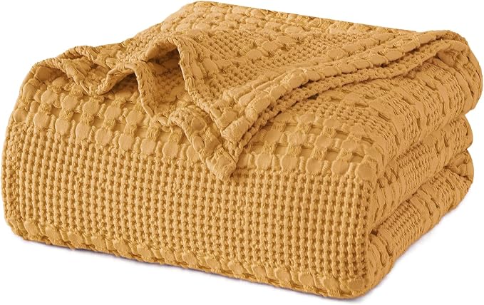 PHF Lightweight 100% Cotton Waffle Blanket for Bed, Twin XL, Pumpkin Orange | Pre-Washed Soft Cotton Comfort, Breathable Layering Warmth for Fall & Winter, Couch & Guest Room, Couch, Home Decor & Gifts