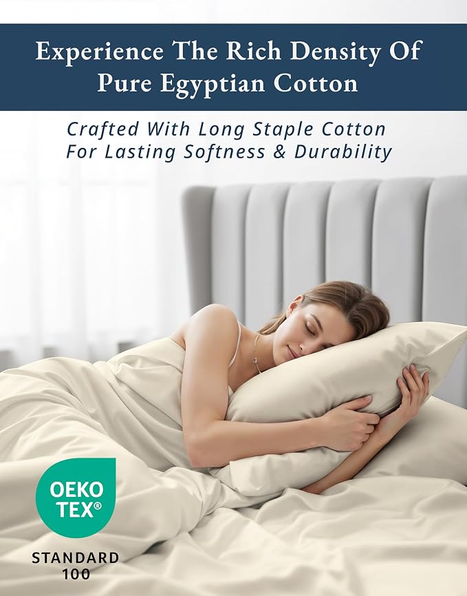LANE LINEN Cal King Bed Sheets 100% Egyptian Cotton Sateen - Ivory | Cooling Sheets California King - 4-Piece Set, For A Luxurious Night's Sleep, For Guests And Everyday Use, Cozy Feel