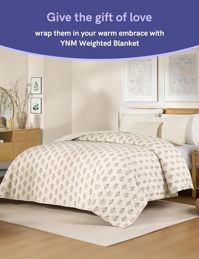 YnM 12lbs Weighted Blanket for Adults, Linen Heavy Bed Throw Blanket with Cooling Glass Beads for All Season Use, Ideal for ~110lbs (48x72 Inches, Twin/Full, Damask)