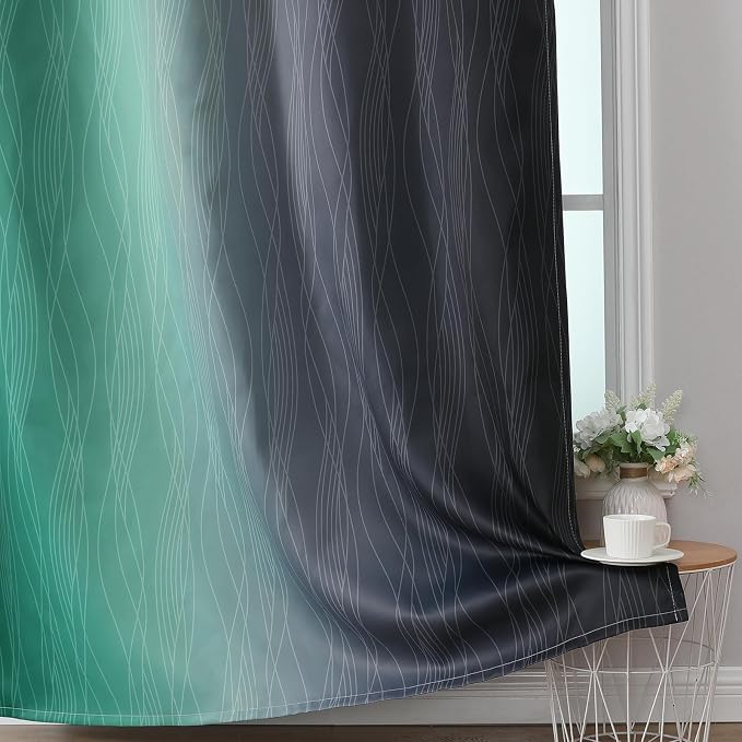 Black and Green Ombre Blackout Curtains 84 Inches Long | Gradient Curtains for Bedroom/Living Room,Thermal Insulated,Energy Saving,Light Blocking,Grommet Window Drapes,52x84,2 Panels
