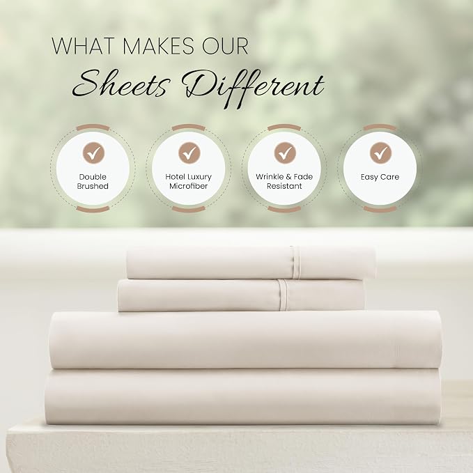 Linen Market Bed Sheets for California King Size Bed (Ivory) - Sleep Better Than Ever with These Soft and Cooling California King Sheets - Deep Pocket Fits 16" Thick Beds - 4 Piece Cal King Sheet Set