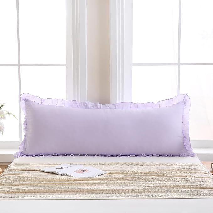 Merryword Lilac Purple Body Pillow Cover 20x54inches Long Pillowcase Ruffled Pillowcases Shabby Chic Ruffled Fringe Decor Body Ruffled Pillow Sham Cute Pillowcase