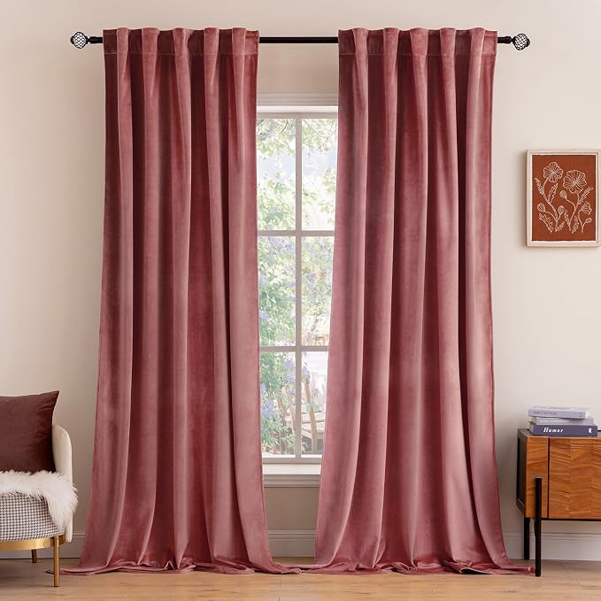 MIULEE Velvet Curtains 52x108 inches 2 Panels Dusty Rose Pink Curtains | Luxury, Bedroom Living Room, Thermal Insulated, Super Soft Window Drapes, Rod Pocket & Back Tab