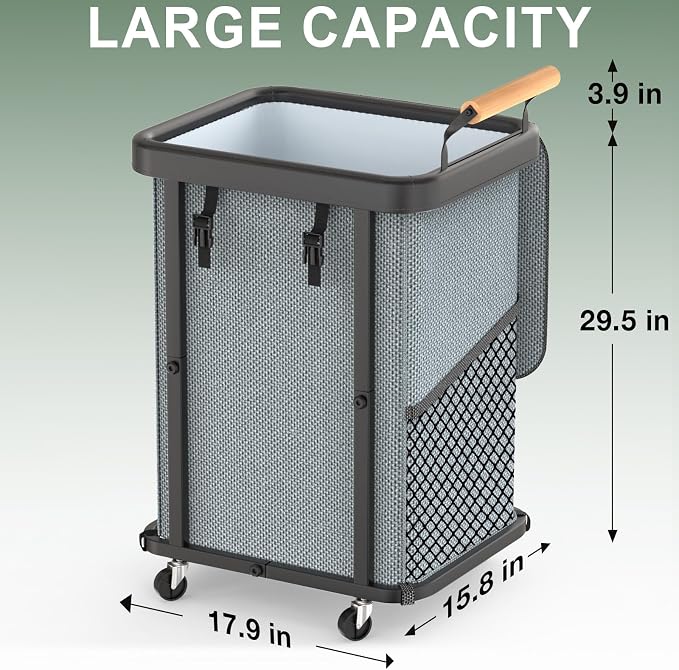 150L Laundry Basket with Wheels,Rolling Basket Hamper with Lid&Handle Gray | Laundry Organizer Storage Cart with Heavy Duty Sturdy Metal Frame for Home, Hotel, Laundry Room