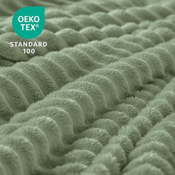 BEDELITE Ribbed Sage Grey Green Fleece Twin Blanket for Couch, 60x80 Inch | Soft Warm Fluffy Blanket for Bed Sofa College Dorm Room Decor, Luxury Cozy Plush Birthday Gifts for Women Girls, Lightweight