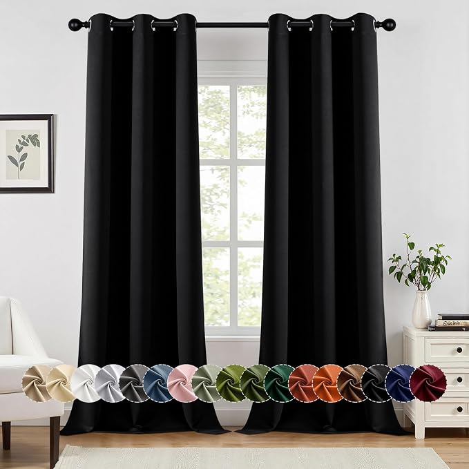 MIULEE Blackout Curtains for Bedroom 2 Panels 40 x 96 Inch Long Black | Thermal Insulated, Halloween Living Room Darkening Grommet Drapes, Noise Reducing, Light Blocking Window Treatments