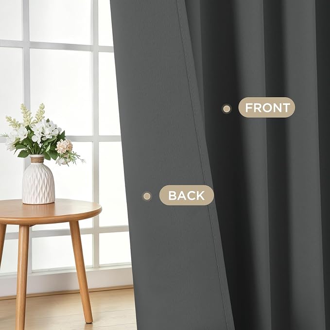 Joydeco Blackout Curtains 72 Inch Length 2 Panels Set, Thermal Insulated Long Curtains& Drapes 2 Burg, Room Darkening Grommet Drapes for Living Room Bedroom Window (Dark Grey, W52 x L72 Inch)