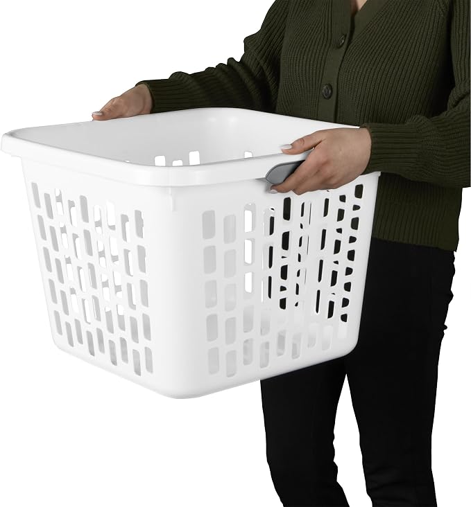 Sterilite Square Laundry Basket, Plastic Clothes Hamper, 12 Pack | 1.5 Bushel Capacity, White, Large Bin with Comfort Grip Handles and Reinforced Rim