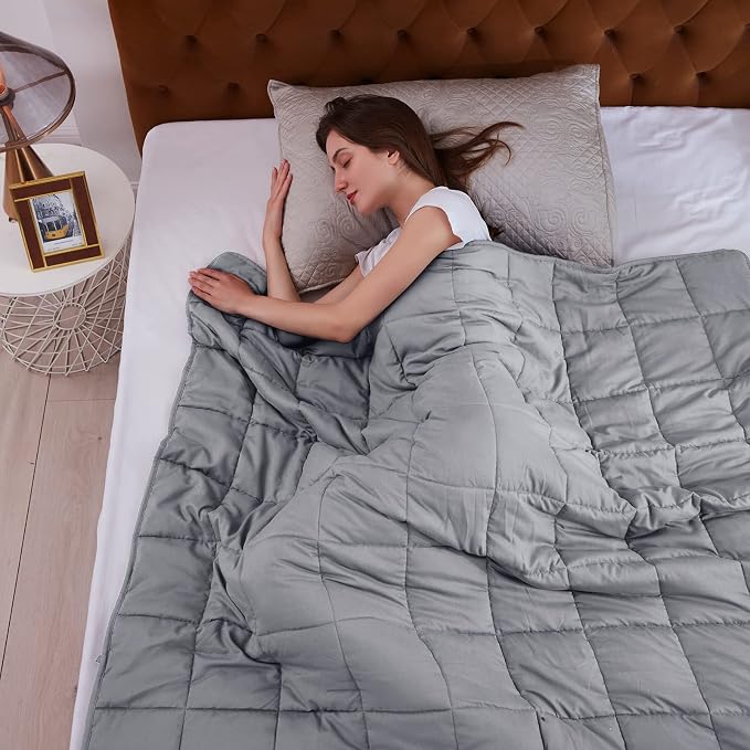 L'AGRATY Weighted Blanket for Adults 20lbs（Queen Size, 60"x80"） Cooling Heavy Blanket Microfiber Breathable Big Weighted Throw Blanket for Summer Fall Winter, Light Grey
