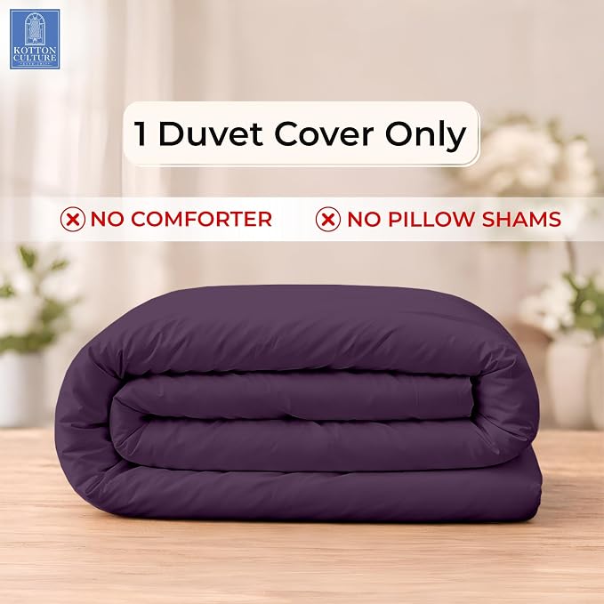 1 Pc 120"x120" Duvet Cover Super King Plus/Super Oversize King Size 100% Egyptian Cotton - 600 TC Comforter Cover, Zipper Closure & Corner Ties - Fits Only Extra Large Inserts - Plum