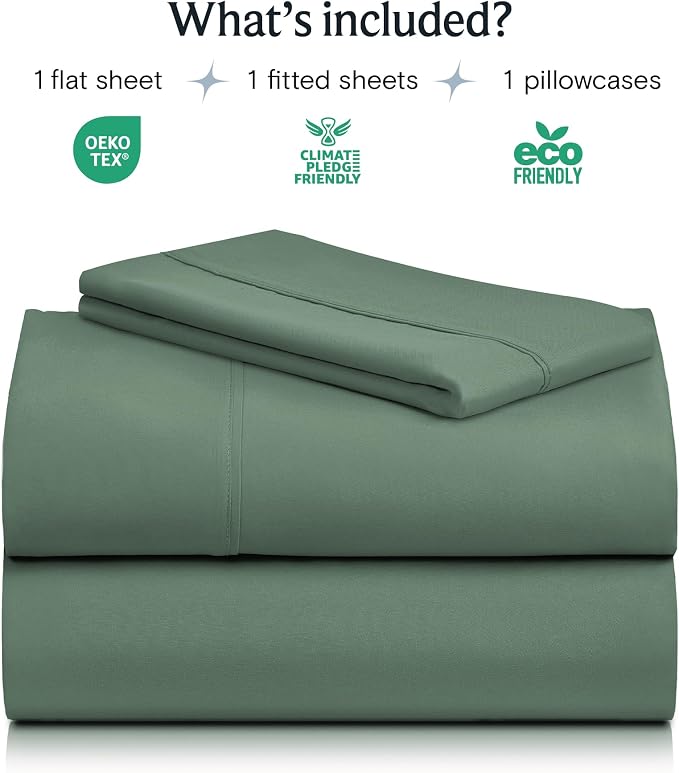 LuxClub 3 PC Sheet Set Sheets Deep Pockets 18" Eco Friendly Wrinkle Free Sheets Machine Washable Hotel Bedding Silky Soft - Tree Moss Green Twin | LuxClub Silky Fitted Sheet & Pillowcase Sets, Breathable Hotel Luxury Bedding for Mattress Wrinkle Free, ...