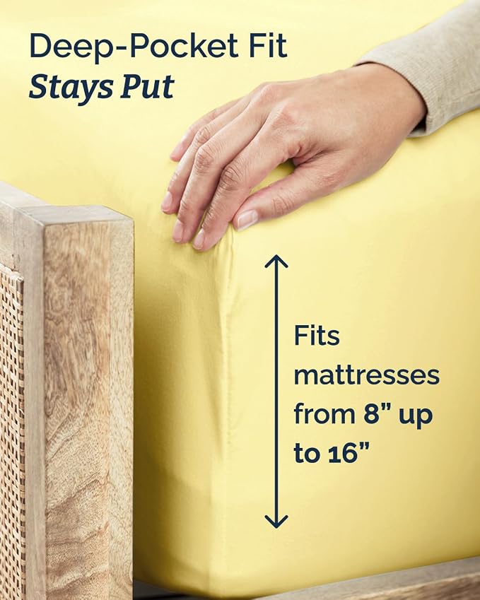 Twin XL 4 Piece Sheet Set - College Dorm Room Essentials - Yellow | Ultra Soft Dorm Bedding Set, 8" to 16" Inch Deep Pockets, 1 Flat & 1 Fitted Sheet & 2 Pillowcases, Wrinkle & Fade Free