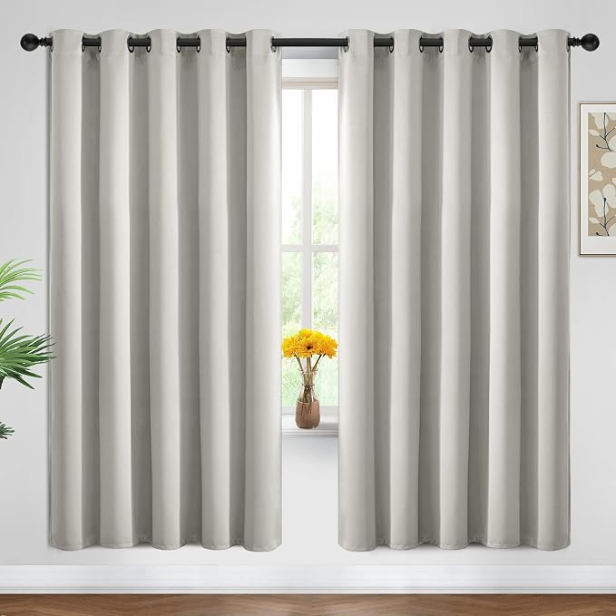 Yakamok Room Darkening Curtains 62x72 inch Length Light Beige-Living Room | 2 panels,grommet blackout window treatment,thermal insulated,light blocking drapes,privacy protection,bedroom dining room