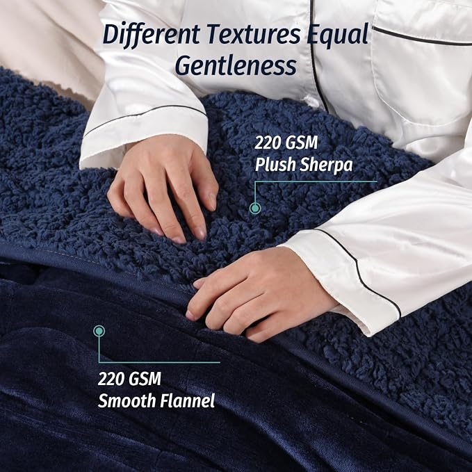 Sherpa Weighted Blanket for Adult 15 lbs Queen 60"x80" Navy Blue | Better Sleep, Relax Body & Mind, Dual Sided Soft Fuzzy Heavy Throw Blankets, Plush Flannel Top, Chunky Fluffy, Warm Hug