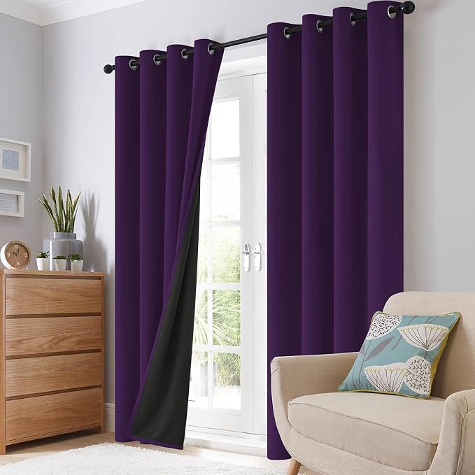 SimpleHome Purple 100% Blackout Curtains Room Darkening Living Room 84 Inch | Curtains for Bedroom,Thermal Insulated Grommet Window Drapes,Curtains for Living Room with Black Back,52 x 84 Inch,2 Panels
