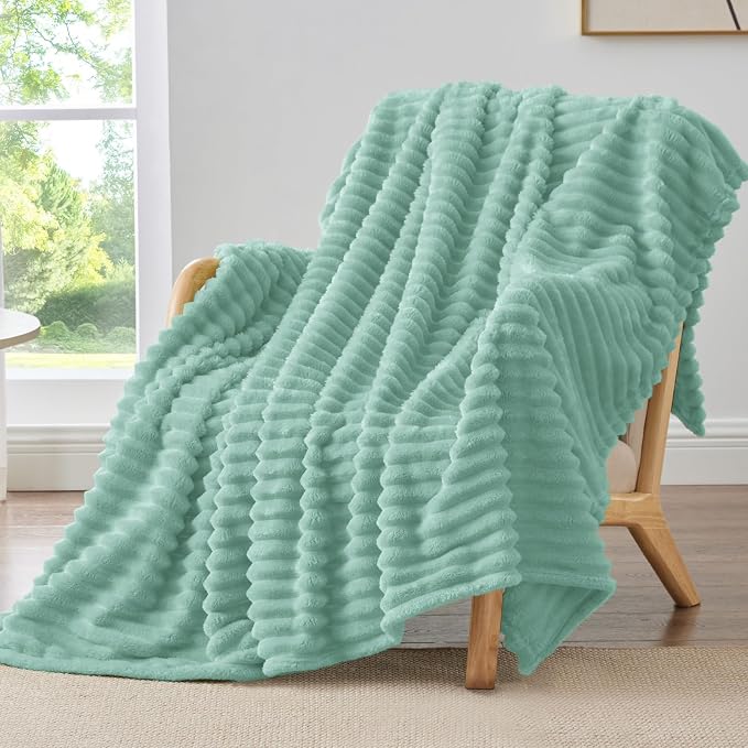 BEDELITE Ribbed Twin Blanket for Couch & Bed, Seafoam, 60"x80" | Ultra-Soft Plush Fleece, Cozy, Warm Yet Lightweight, Ribbed Texture, Home Decor, Machine Washable, Giftable, All-Season Use