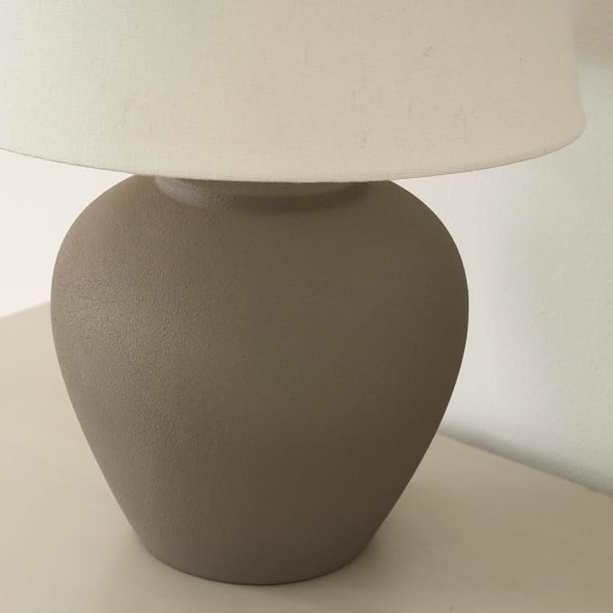 Nourison Home 20" Brown Matte Ceramic Table Lamp with Fabric Shade, Bedside Nightstand Lamp for Bedroom, Living Room, Entryway