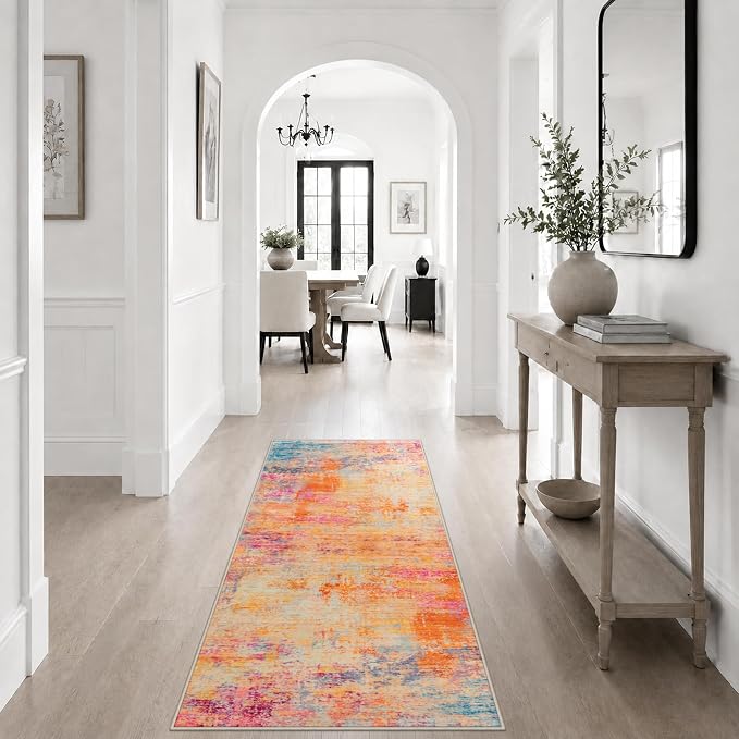 2x5 Washable Runner Rug：Modern Abstract Soft Carpet Galaxy Haze | For Hallway, Bedroom, Kitchen, Laundry, Bathroom,Door Mat,Modern Abstract,Machine washable,Non-Slip,Stain Resistant,Indoor