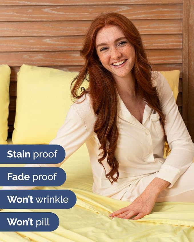 Flex Top Split Head King Sheet Set - 4 Piece Extra Deep Sheets - Yellow | Easily Fits 18 to 24 inch Mattress, Ultra Soft, Wrinkle & Fade Free with Extra Deep Pockets, Comfy Hotel Luxury Bedding