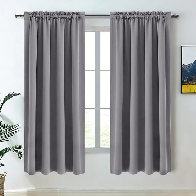 DWCN Blackout Curtains for Bedroom Living Room 42 x 72 Inch Long Grey | 2 Panels Set, Room Darkening, Thermal Insulated, Light Blocking, Rod Pocket Drapes, Noise Reducing Window Treatments