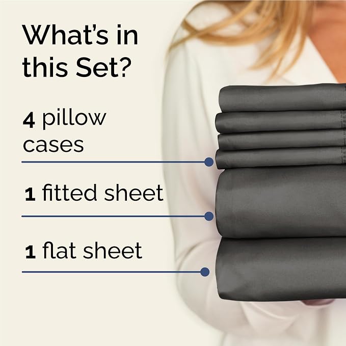 Full 6 Piece Bed Sheet Set - Comfy, Breathable & Cooling Sheets - Charcoal | Ultra-Soft Hotel Luxury Bedding Set with 8-16 Inch Deep Pockets, 1 Flat & 1 Fitted Sheet & 4 Pillowcases, Wrinkle & Fade Free