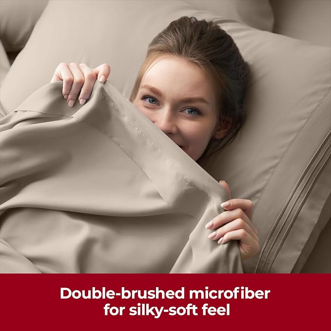 Mellanni Iconic 4-Piece, Ultra Soft Sheet Set (Queen, Tan) | 10M+ Sleepers. Lab-tested: Sleeps Cool, Stays Bright, Strong, Smooth. Good Housekeeping Best Bedding, 7 yrs running.