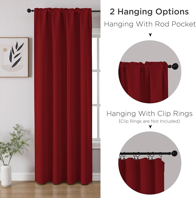 CUCRAF Red Blackout Curtains 54 inch Length 2 Panels Set, Rod Pocket Room Darkening Drapes for Bedroom Living Room, Insulated Thermal Light Blocking Window Curtain (W52 x L54 Inch)