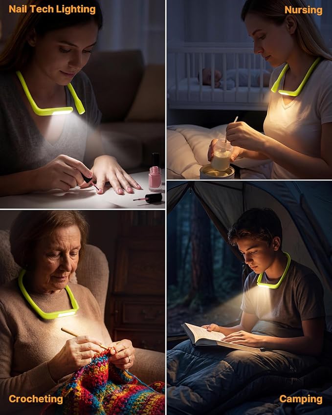 Book Light with Storage Case, Dimmable Neck Light for Reading | 3 Color, Eye-friendly, Ergonomic, Lightweight, 80H Rechargeable Reading Lamp, Knitting Crafting Crochet Sewing Supplies