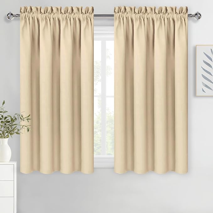 DWCN Blackout Curtains for Bedroom Living Room 38 x 63 Inch Long Beige | 2 Panels Set, Room Darkening, Thermal Insulated, Light Blocking, Rod Pocket Drapes, Noise Reducing Window Treatments